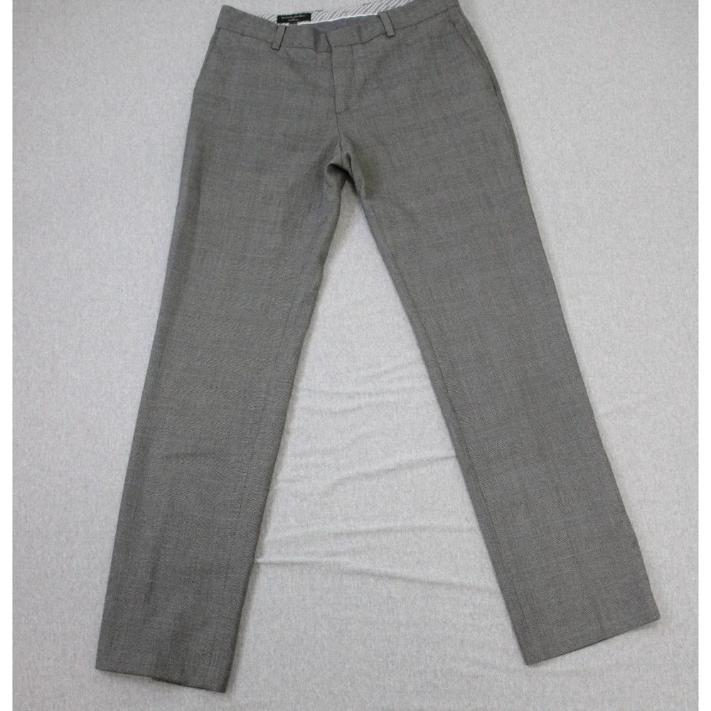 Banana‎ Republic Pants Mens 32 X 34 Gray Plaid Tailored Slim Flat Front Dress